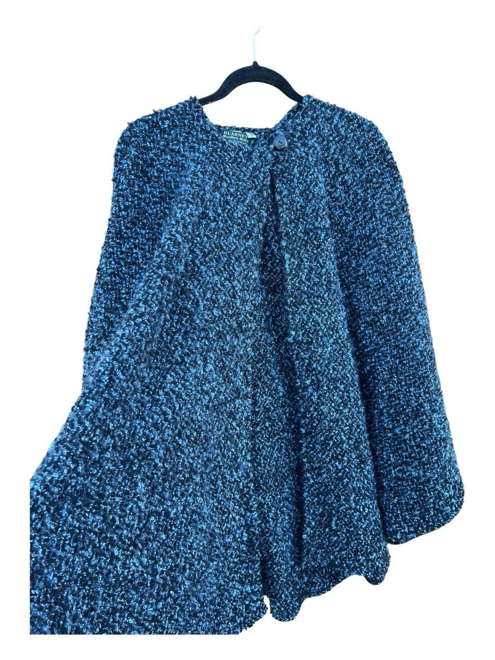 Branigan Weavers Irish Wool Bouclé Cape Attached Scarf Blue One Size Cottage - Picture 10 of 10